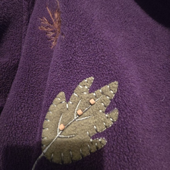 Vintage 90s Y2K Fleece Jacket Cardigan Womens LG Purple Embroidery Leaves Fall - Picture 5 of 11